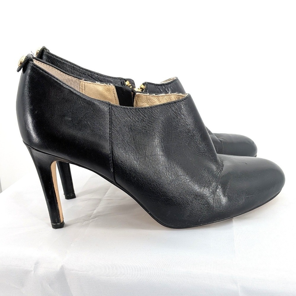 Michael Kors Leather Ankle Booties Black‎ Stiletto Heel Zip Minimalist 7M